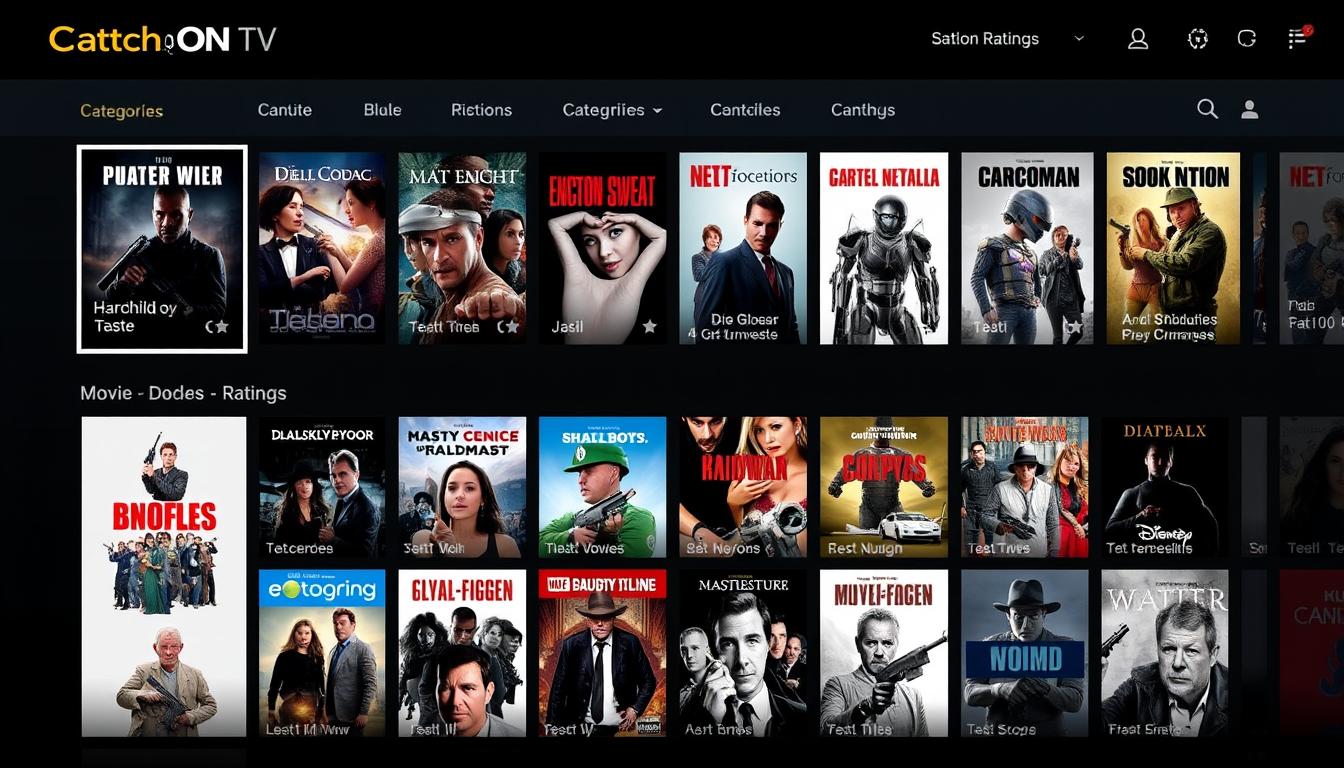 CatchON TV interface showing movie selection and categories