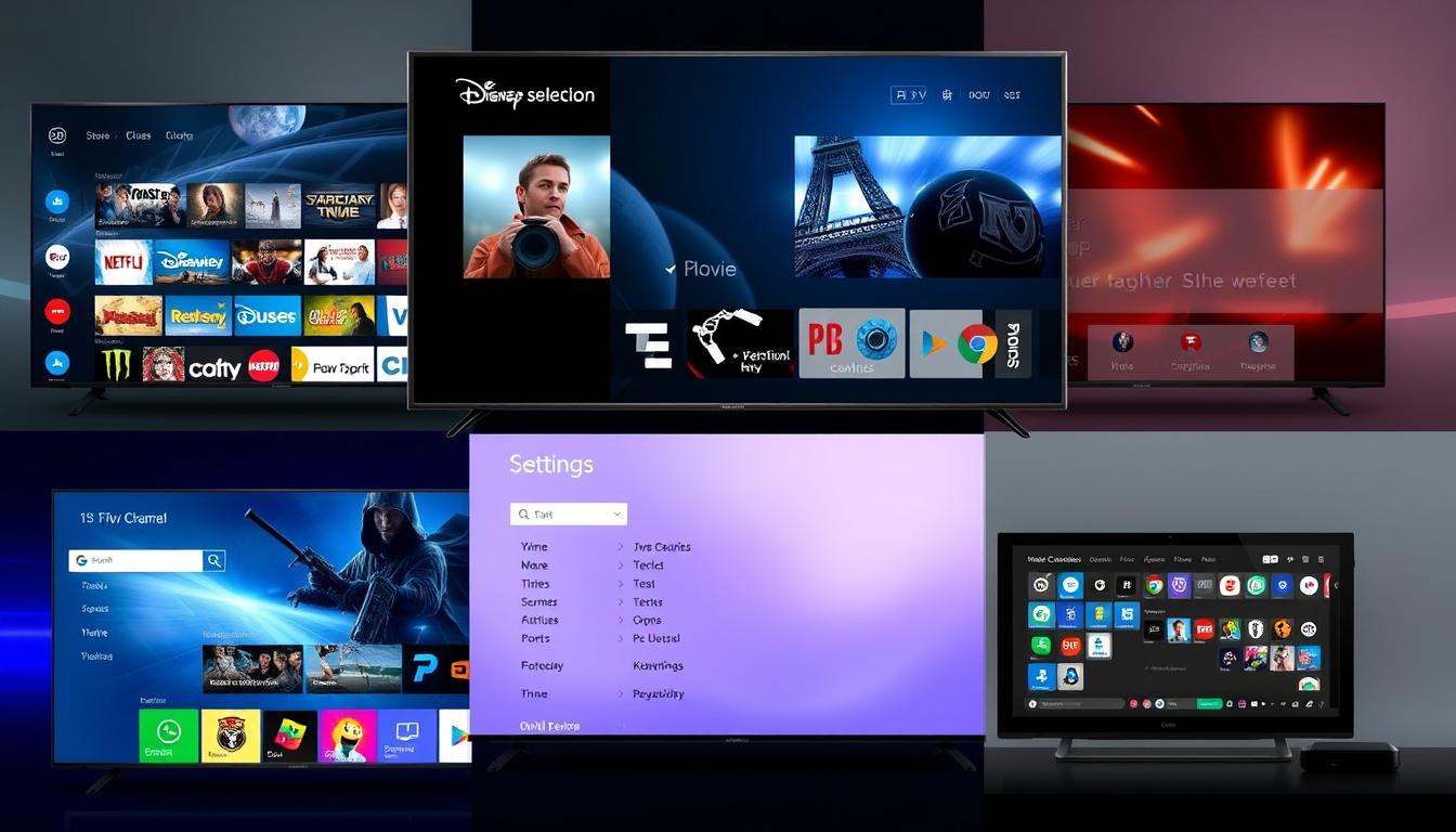 Collage of top 5 IPTV service interfaces showing channel selection and features