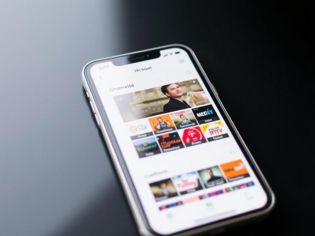 iPhone showing IPTV app with channel guide open
