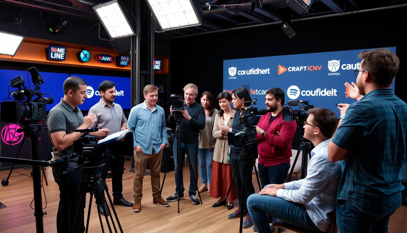 Content creators collaborating with traditional media production teams