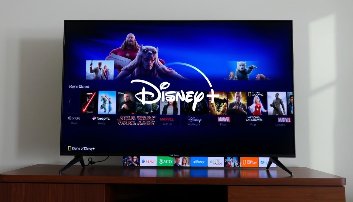 Disney+ interface showing content from Disney's various brands including Marvel, Star Wars, and National Geographic
