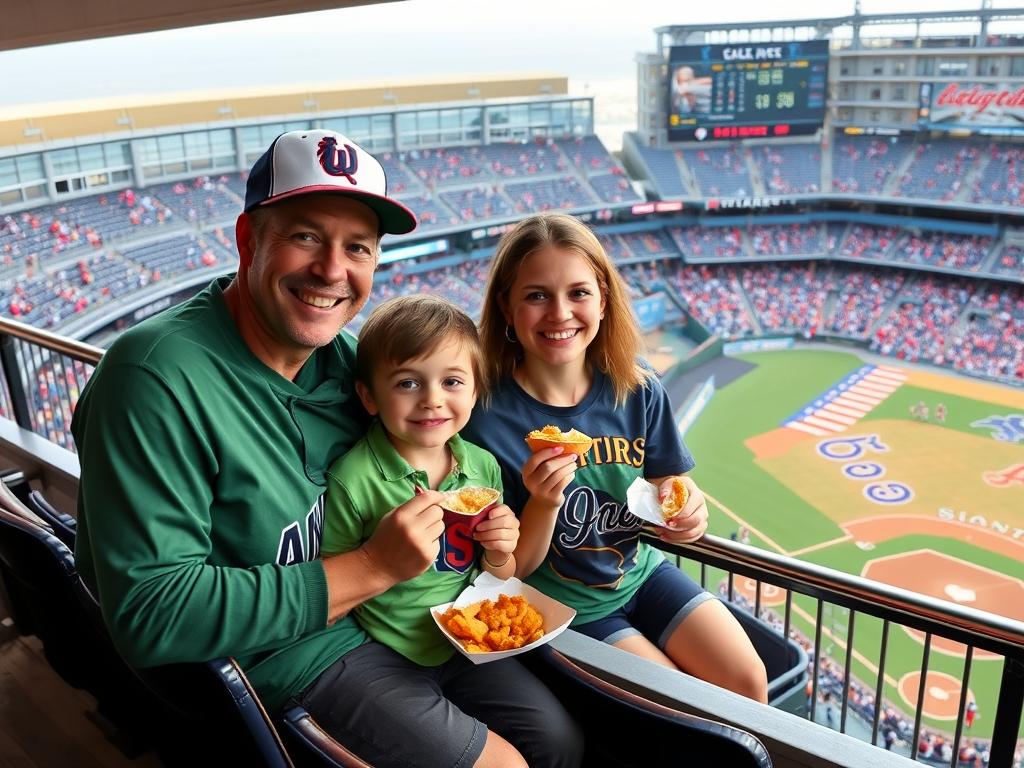 Family enjoying affordable seats at a baseball game, demonstrating budget-friendly live sports events in USA