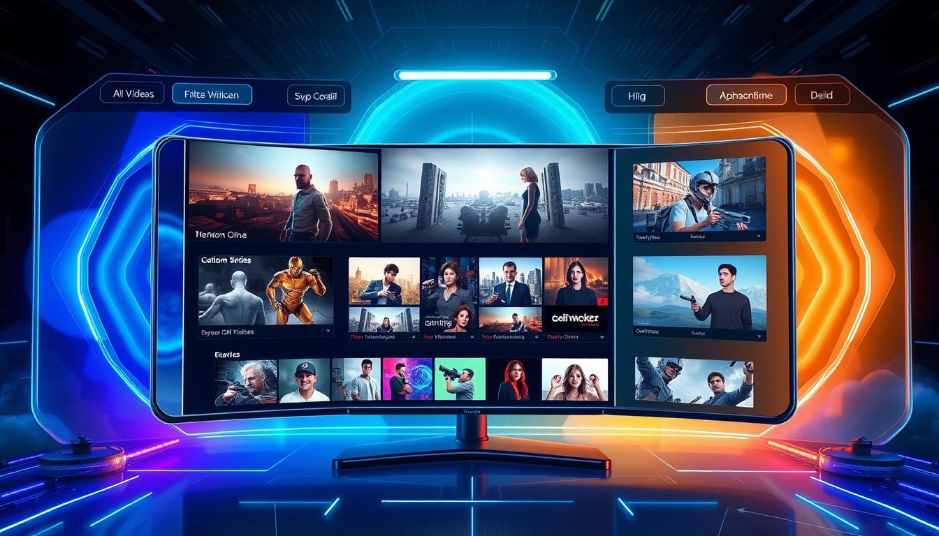 Futuristic streaming interface showing the convergence of multiple media formats