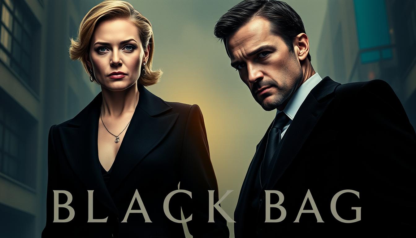 Movie poster for Black Bag showing Cate Blanchett and Michael Fassbender as spy couple