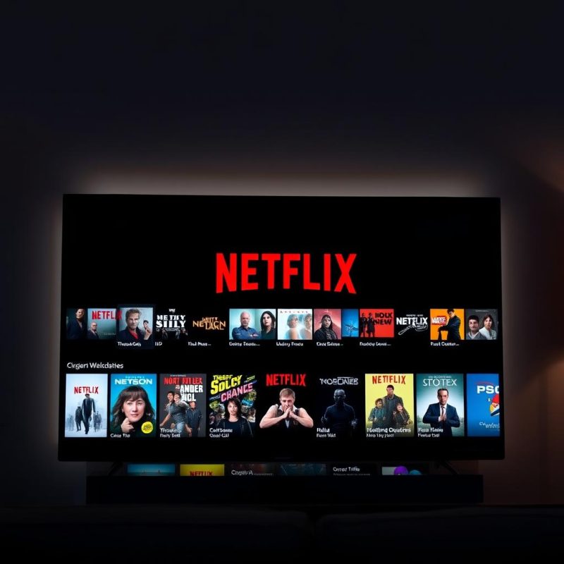 Netflix logo and interface showing personalized content recommendations