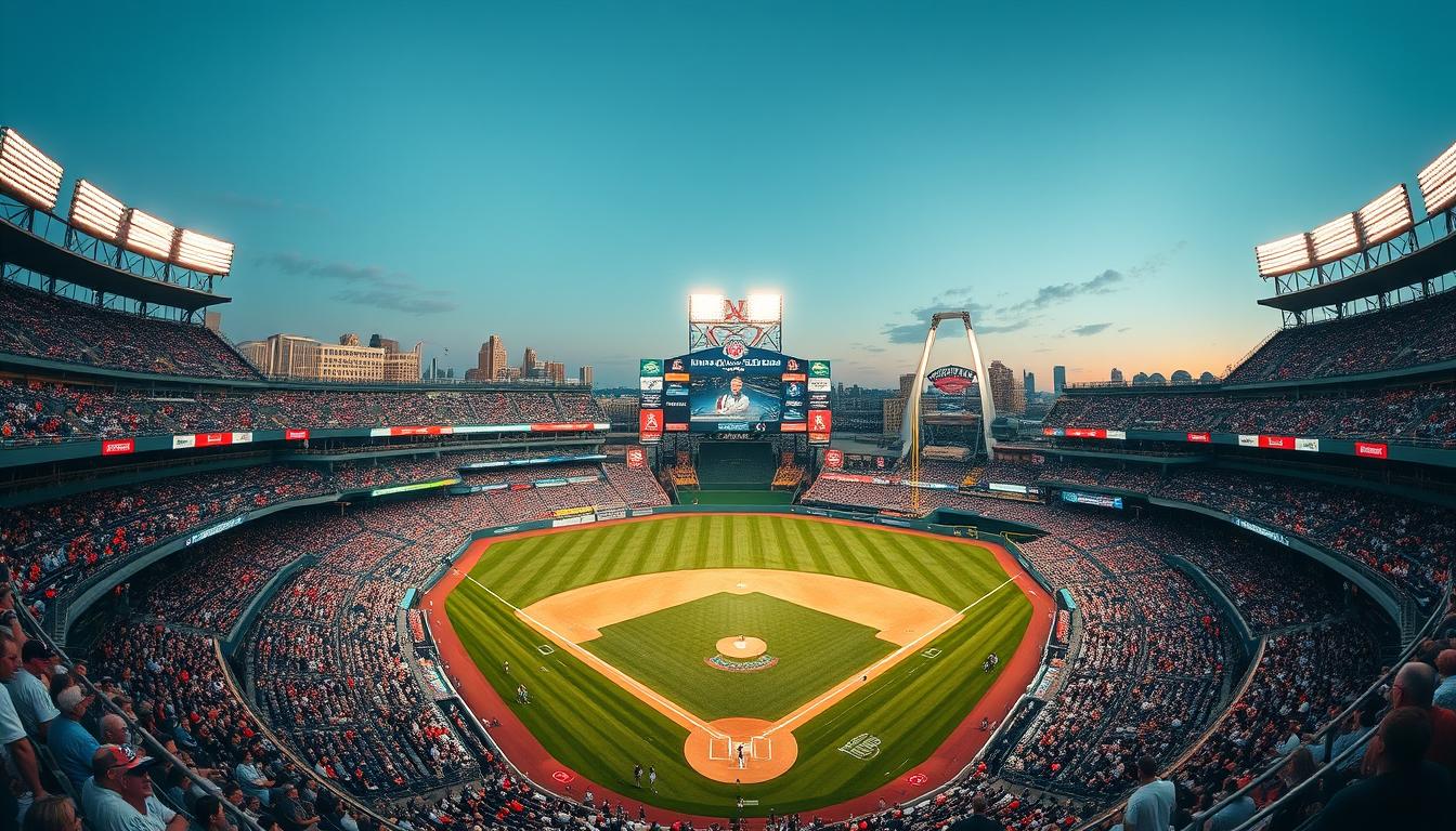 Packed baseball stadium during MLB World Series game, highlighting America's favorite pastime as a premier live sports event in USA