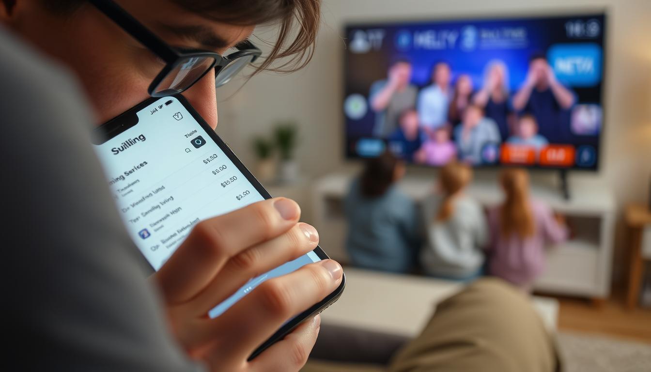 Parent managing multiple streaming subscriptions on a smartphone