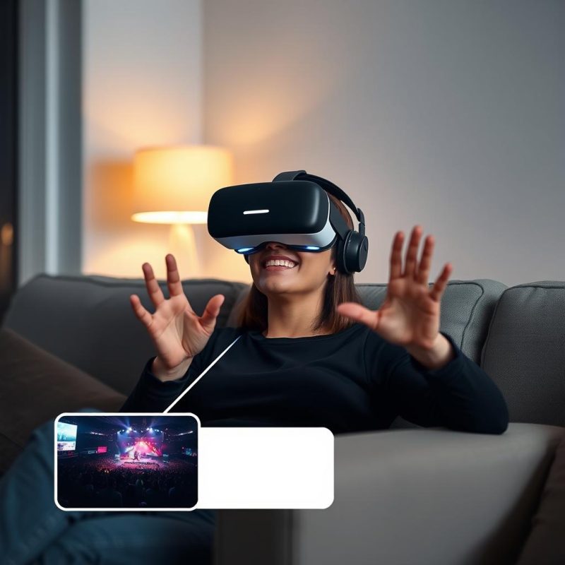 Person wearing VR headset experiencing immersive television content