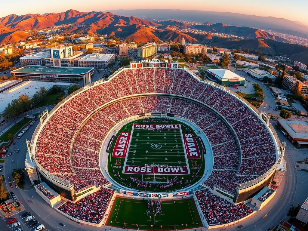 Rose Bowl stadium filled with fans for the college football playoff game, a traditional live sports event in USA