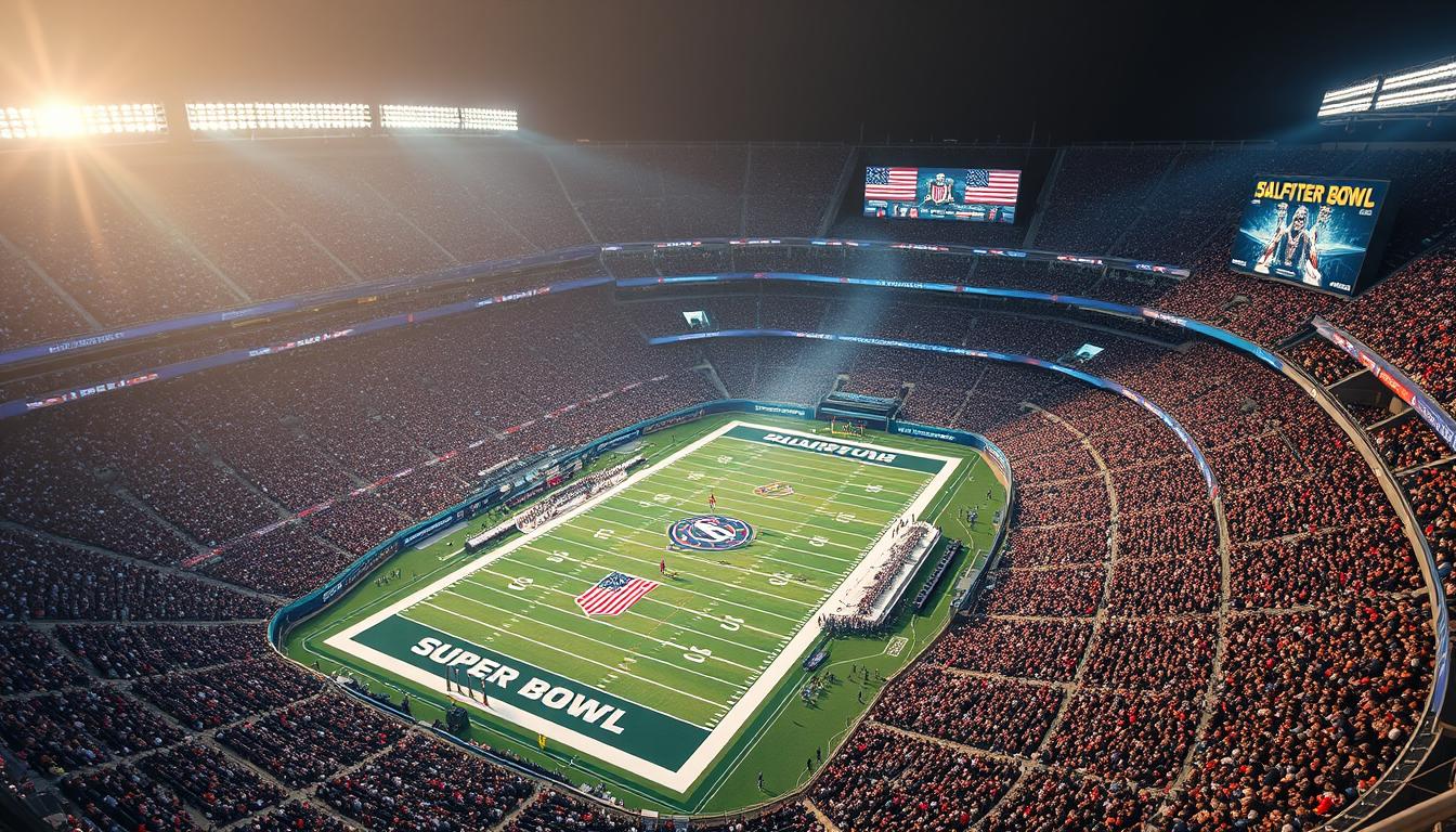 Super Bowl stadium filled with fans for the NFL championship game, one of the biggest live sports events in USA
