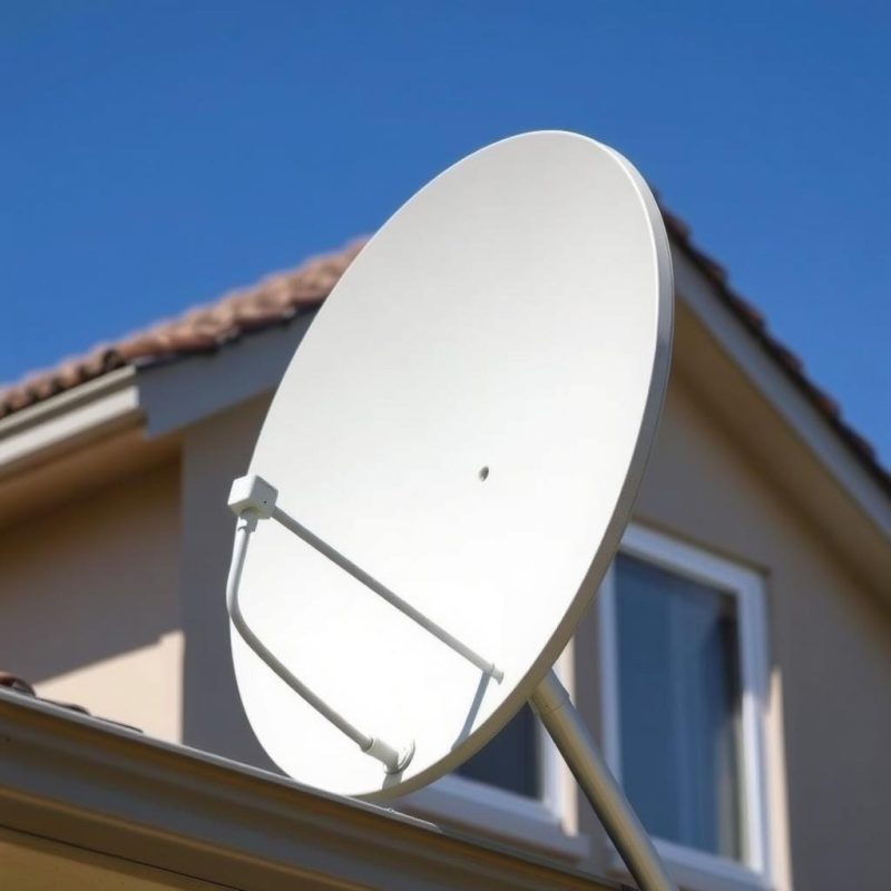 Traditional satellite dish installation on a residential roof, representing satellite cable technology