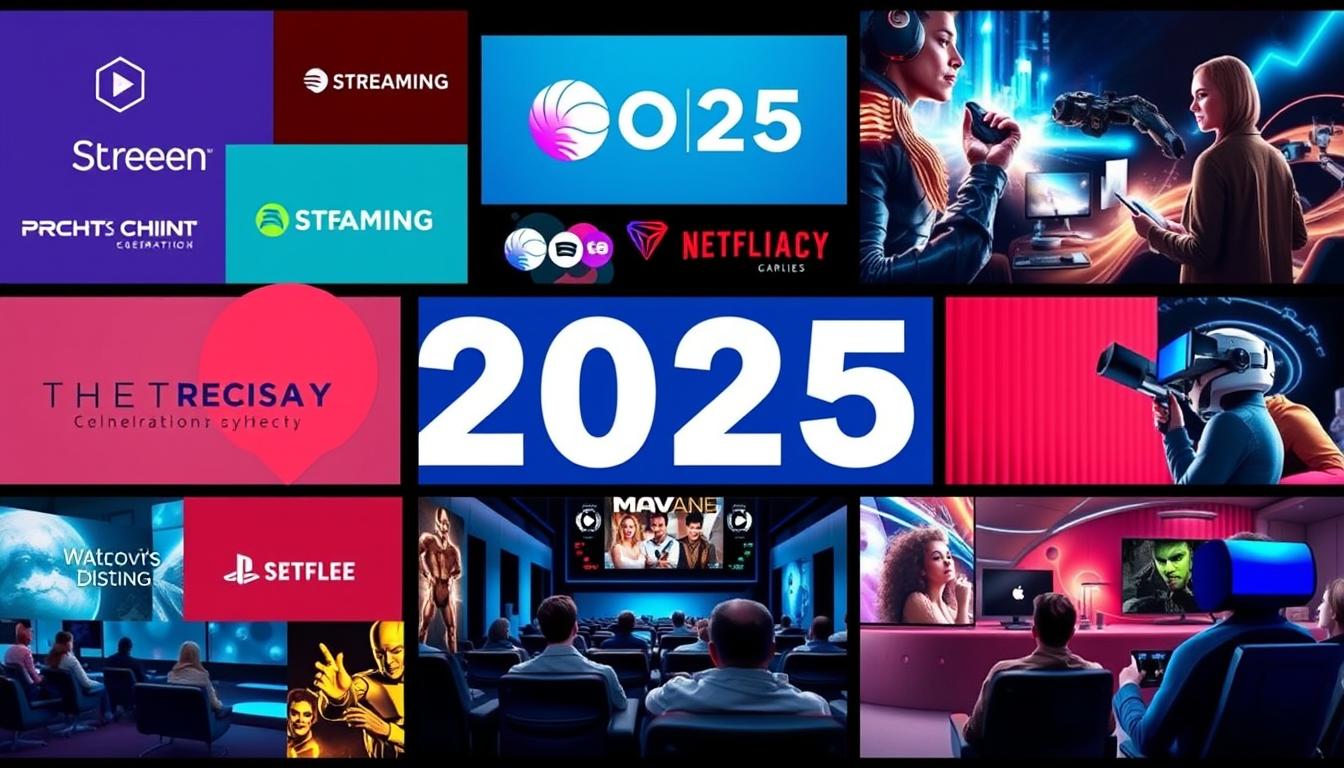 Visual representation of 2025 entertainment trends showing streaming platforms and theater experiences