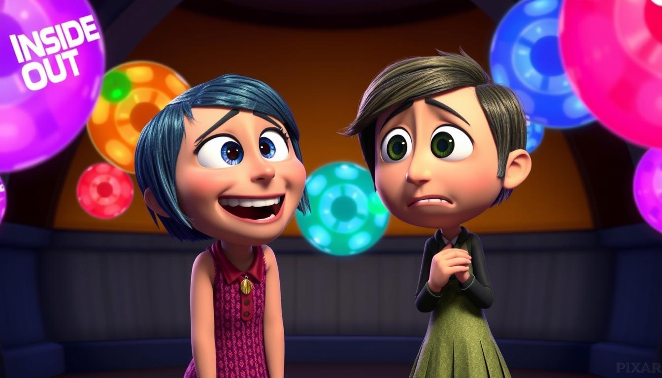 Inside Out showing Joy and Sadness in a humorous situation