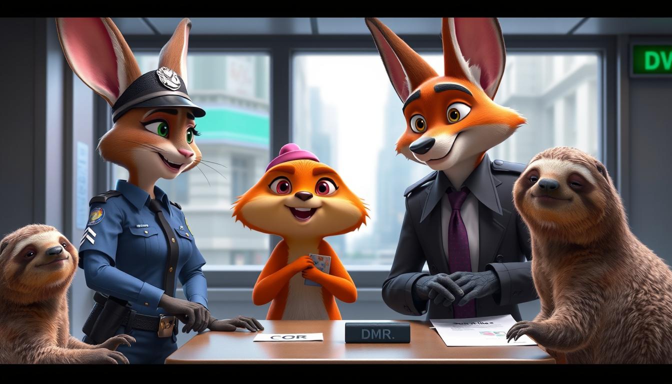 Zootopia featuring Judy Hopps and Nick Wilde in a comedic scene
